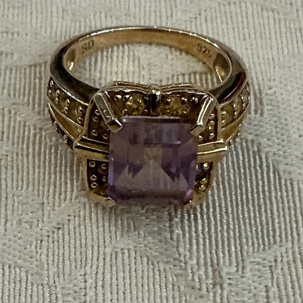 Ametrine vintage ring size 7.75-8? sterling silver w/ gold layer over 925 Estate - Picture 2 of 14